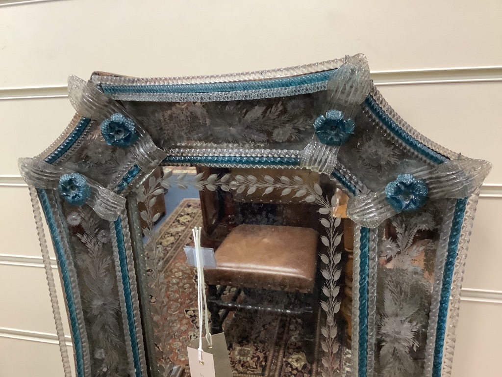 A mid 19th century Venetian two colour glass mirror, original plates, width 38cm height 54cm